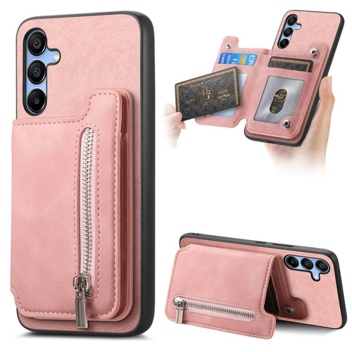 Samsung Galaxy A16 5G Retro MagSafe Zipper Wallet Card Bag Back Phone Case - Pink
